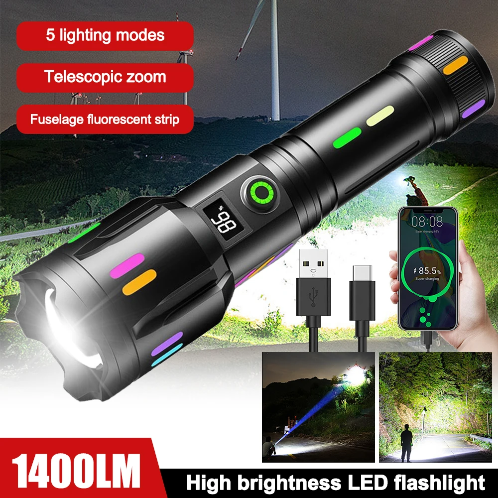 1400LM 500 Meter Long-Range White Laser Flashlight TYPE-C Rechargeable Camping Torch Military Tactical Zoomable Search Spotlight 1400LM 500 Meter Long-Range White Laser Flashlight TYPE-C Rechargeable Camping Torch Military Tactical Zoomable Search Spotlight