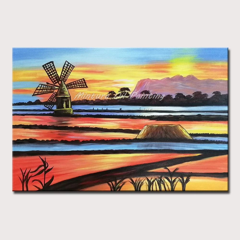 

Mintura Handpainted Oil Paintings on Canva A Beautiful View of The Fields Home Decoration Landscape Painting Wall Art No Framed