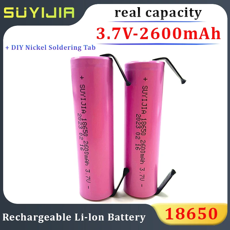 

3.7V Rechargeable 18650 Lithium Ion Battery+ DIY Nickel Solder 2600mAh Suitable for RC Drone RC Boat RC Car LED Light Flashlight