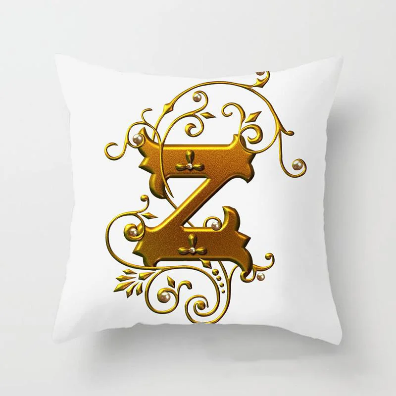 Gold 26 Letters Cushion Cover English Alphabet Throw Pillow Case Letter Print Home Decor Square Pillowcase Sofa Cushion Cover 