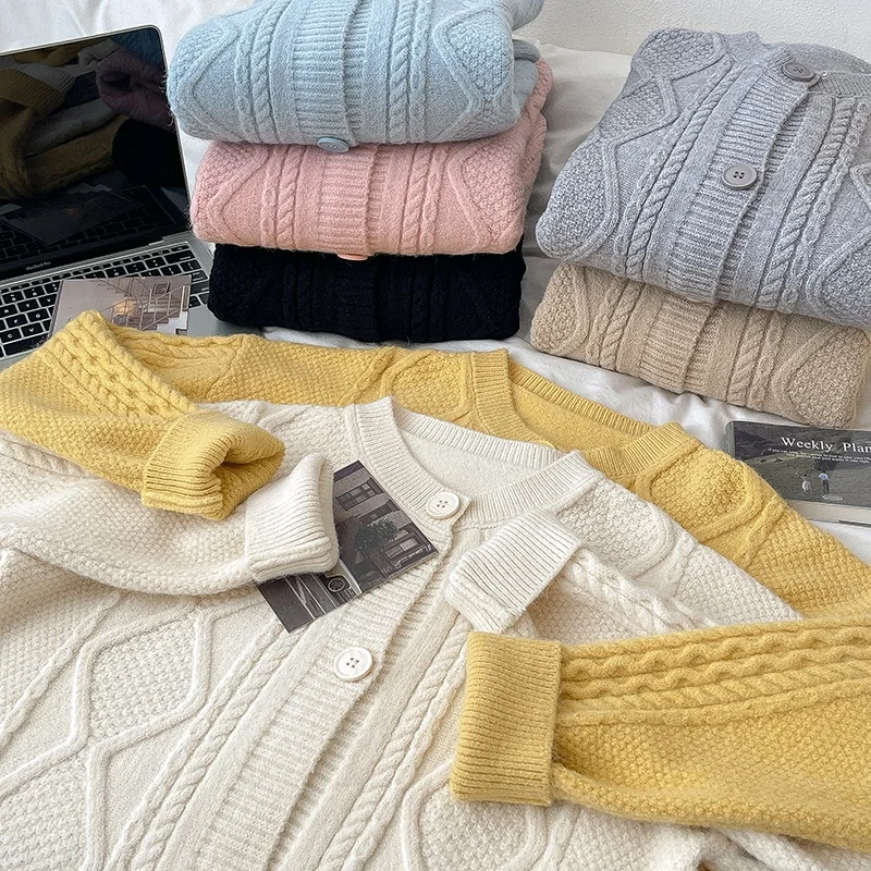 뜨개질 부드러운 혼방 양모 크로셰 실, 수제 DIY 스카프 코트 아기 담요 9 게으른 부드러운 단단한 스웨터 겉옷 2023 가을 새로운 여성 옷 두꺼운 트위스트 카디건 니트 탑 패션