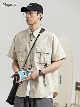 Safari Style Jackets Men Simple Solid Versatile American  Half Sleeve Multi Pockets Daily Summer Male Breathable Outerwear 1