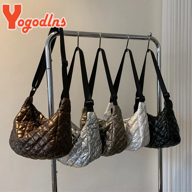 Yogodlns Winter Space Cotton Shoulder Bag For Women Retro Rhombus Dumpling Bag Luxury Female Crossbody Bag Armpit Handbag sac