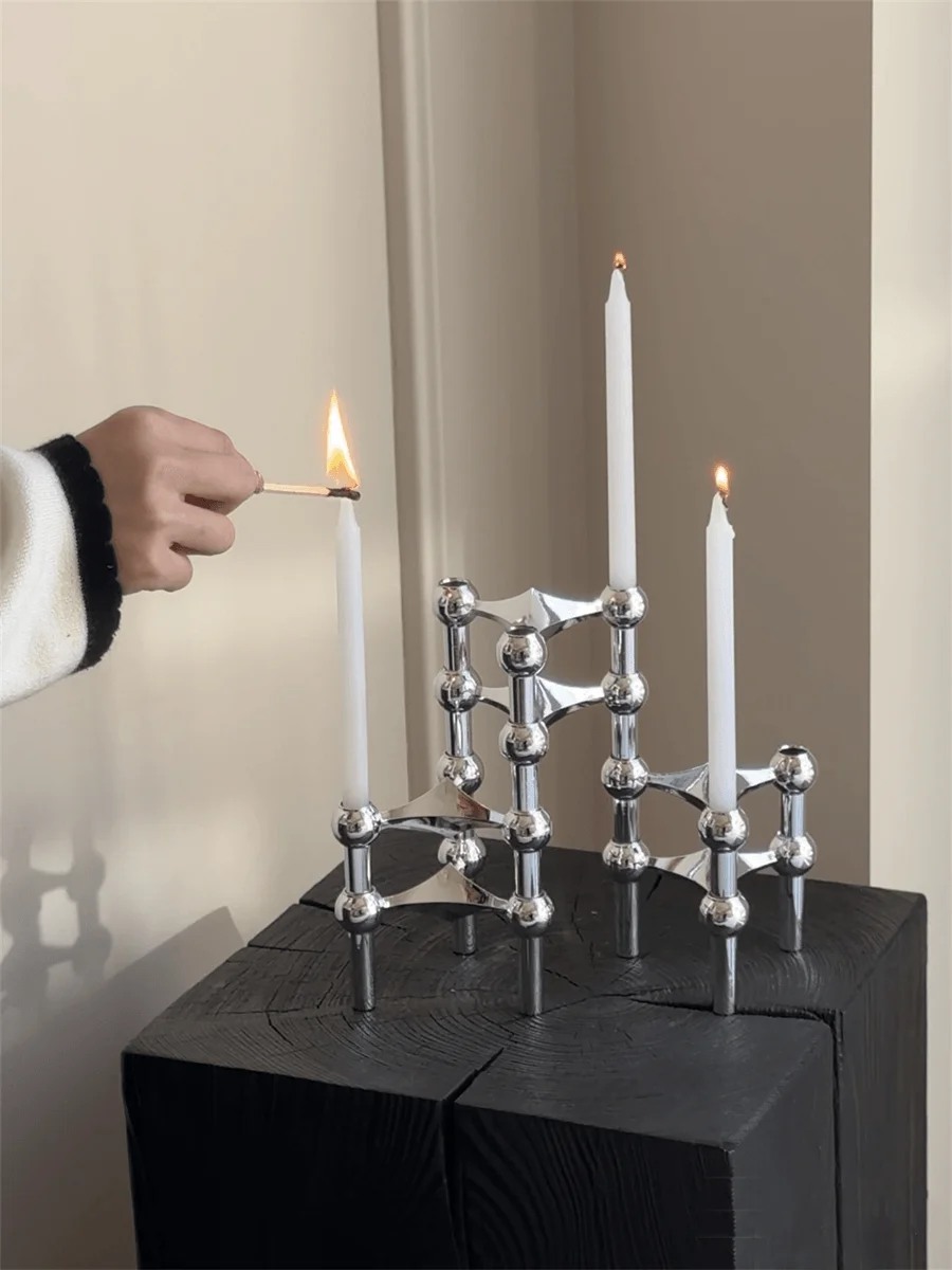 Silver Candlestick Metal Molecular Structure Candle Holder Centerpiece Living Room Decoration Gift Home Decore Candelabra 1