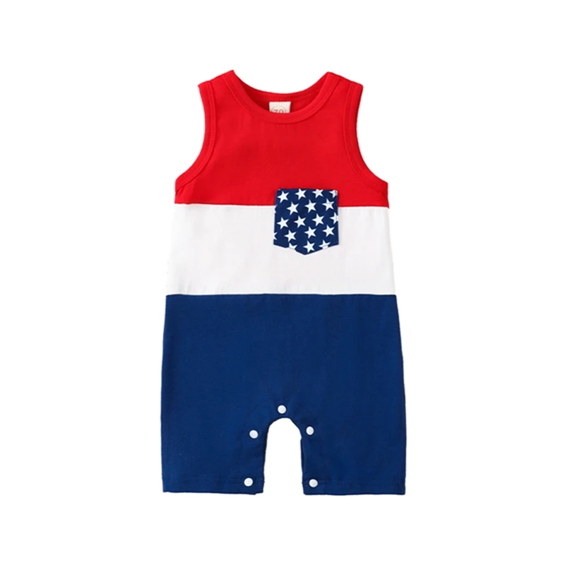 

Newborn Baby Girl Boy 4th Of July Outfit Infant Sleeveless Independence Day American Flag Romper Jumpsuit