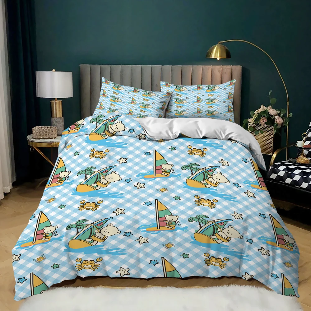 Nautical Boat Sail Sea Blue Duvet Cover Bedding Set Comforter Linen Pillowcases For Kids Adults Single Double King Queen