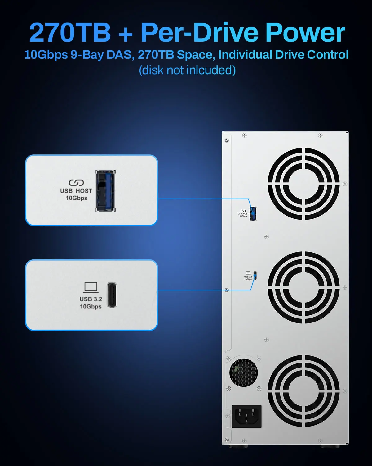 TERRAMASTER D9-320 하드 드라이브 인클로저 - 9베이 USB 3.2 Gen2 10Gbps 외장 HDD 스토리지(디스크 없음)