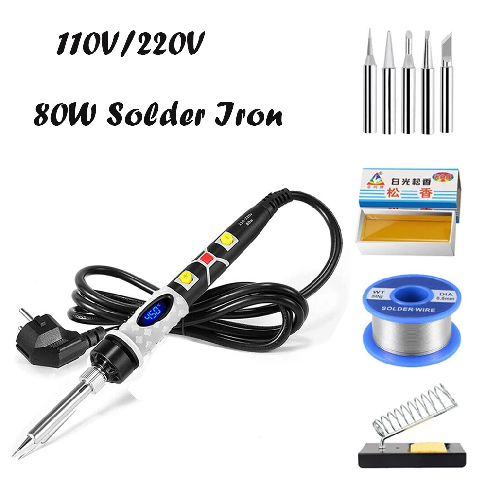 Newest 80W Adjustable Temperature Soldering Iron Digital LCD Electronic Welding Solder Rework Station Fast Heat Repaire Tool Set anti static heat insulation silicone soldering repair mat work desk pad for cell phone laptop electronic toy repair welding tool