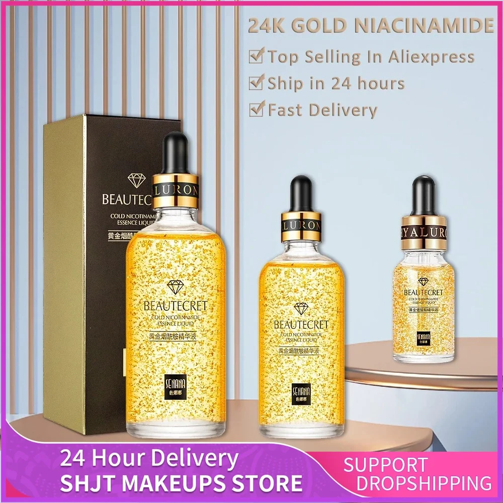 

Skincare Product 24K Gold Niacinamide Essence Anti Aging Hyaluronic Acid for Face Serum Shrinks Pores Face Care Set Korean Care