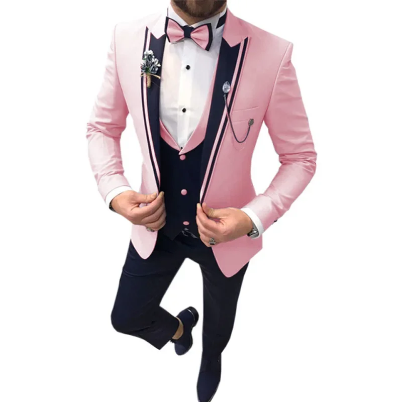 New Casual Fashion Men's Suit Three-piece Set (top + Vest + Pants) Lapel Slim Wedding Ceremony Groom Best Man Suit Men's