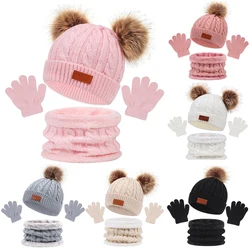 Baby Winter Hat Scarf Gloves Set Knitted Fur Ball Kids Beanie Baby Cap for Girls Boys Accessories Infant Bonnet Toddler Hat 1-5Y