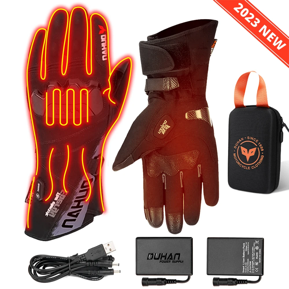 

DUHAN Heated Gloves Battery Powered Winter Thermal Motorcycle Heating Gloves Riding Waterproof Guantes Para Moto Touch Screen