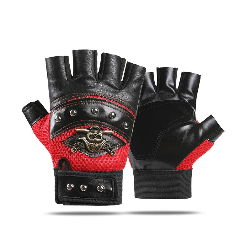 Coppia di guanti da motociclista, senza dita, stile punk, gotico, in
