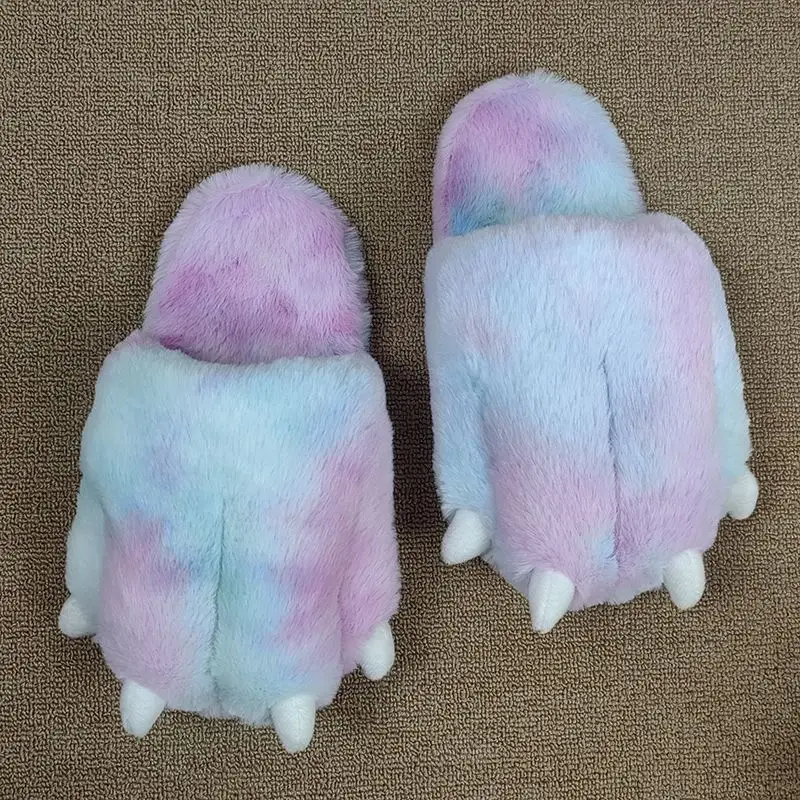 

Colorful Animal Paw Slippers Women Home Warm Plump 3D Cotton Shoes Girls Gift Slippers Indoor Fluffy Furry Bear Claw Slides