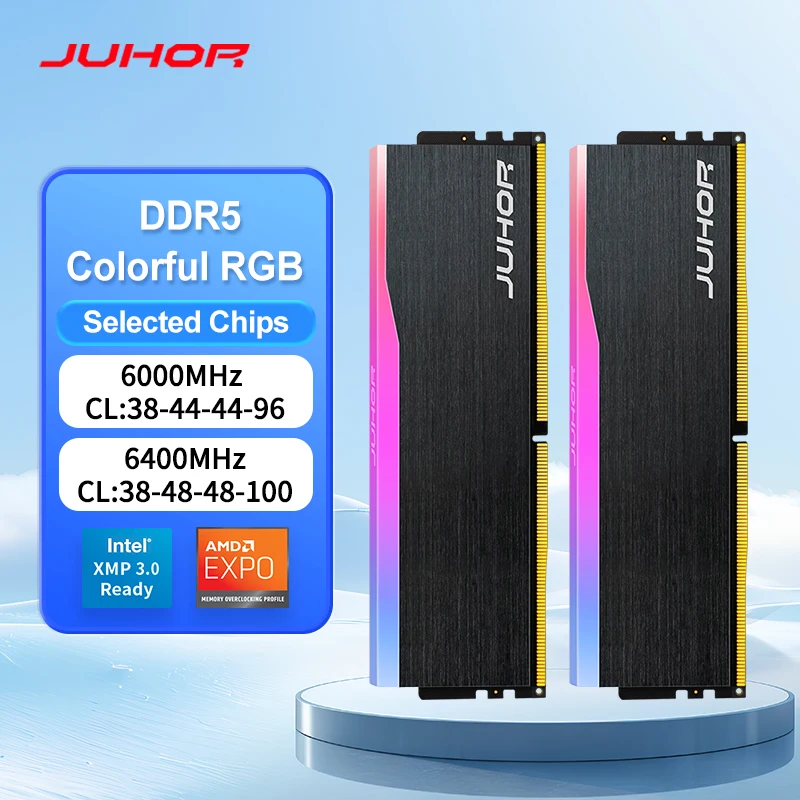 JUHOR DDR5 16GBx2 6000MHz 6400MHz RGB DDR5 32GB DIMM Desktop