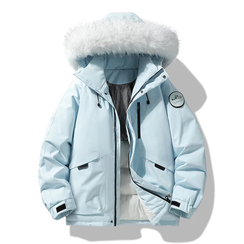 Winter Warm Parkas Men Women Streetwear Thick Jackets Coat Fashion Harajuku Hoody Fur Collar Coats Windproof Solid Color Parkas - 3