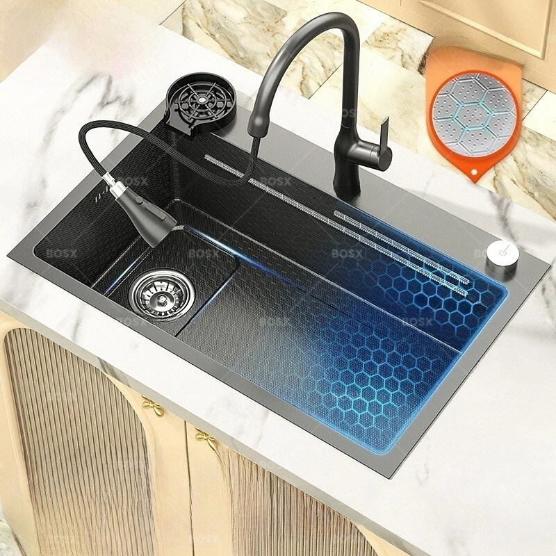 Drop In Stainless Steel Kitchen Sink Nano Embossed Large Single Slot Undermount Basin Dishwasing Sinks For kitchen