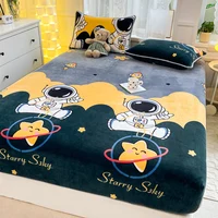 Queen Double Size Bed Sheet Polyester Elastic Fitted Sheet Velvet Soft Flannel Warm Mattress Cover King Full Twin Size Winter 2