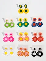 Korean Colorful Daisy Acrylic Drop Earring Floral Pattern Color Contrast Hanging Earrings for Women Creative Decoration Jewelry 2
