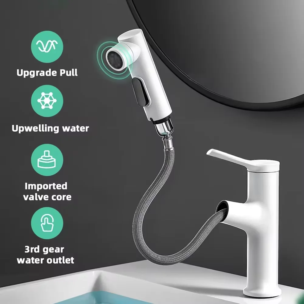 Pull Out Bathroom Faucet Basin Single Hole Hot Cold Water Slid Mixer Sink Tap Kitchen Accessories Sinks Washbasin Faucets Taps