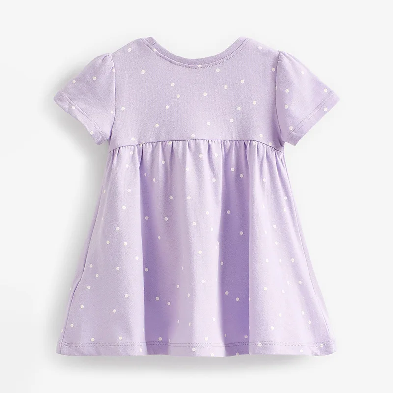 Summer Purple Kids Baby Girls Clothes Short Sleeves Dresses Cartoon Bear Children's Clothing Vestidos Cotton