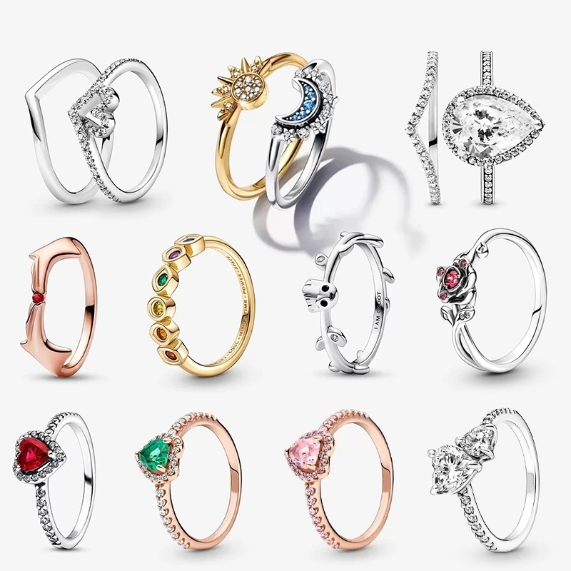 Set Di Anelli Di Coppia Sun Moon, Argento Sterling 925, Amore, Oro Rosa, Cuore Brillante, Per Anello Regalo Di Anniversario Celeste Pandora 2023