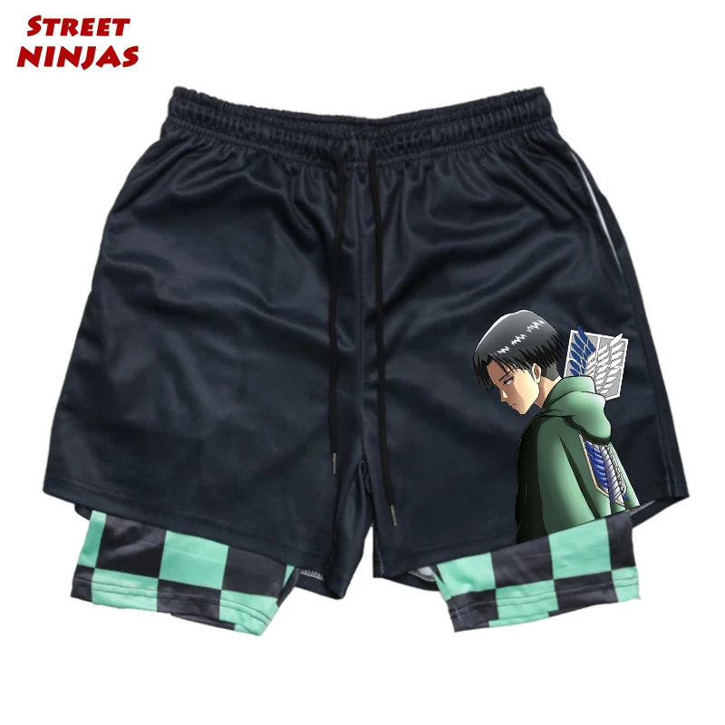 

Attack on Titan 2 in 1 Anime Gym Shorts for Men Quick Dry Stretchy Compression Shorts 5 Inch Fitness Workout Running Jogging