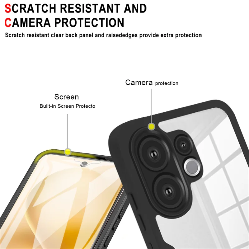 Universal 3-in-1 360° Transparent HD Screen Protector Case with PC+TPU Back Cover