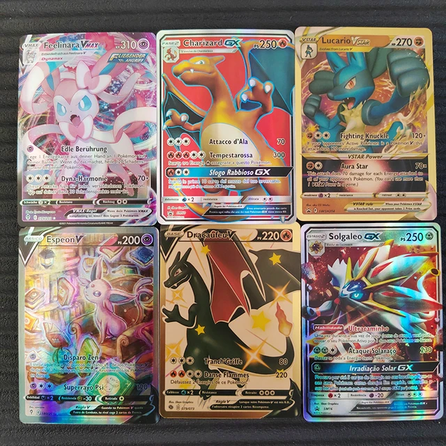 100Pcs GX Holographic Pokemon Cards in Portuguese Letter with Rainbow  Arceus Shiny Charizard trade card children toys