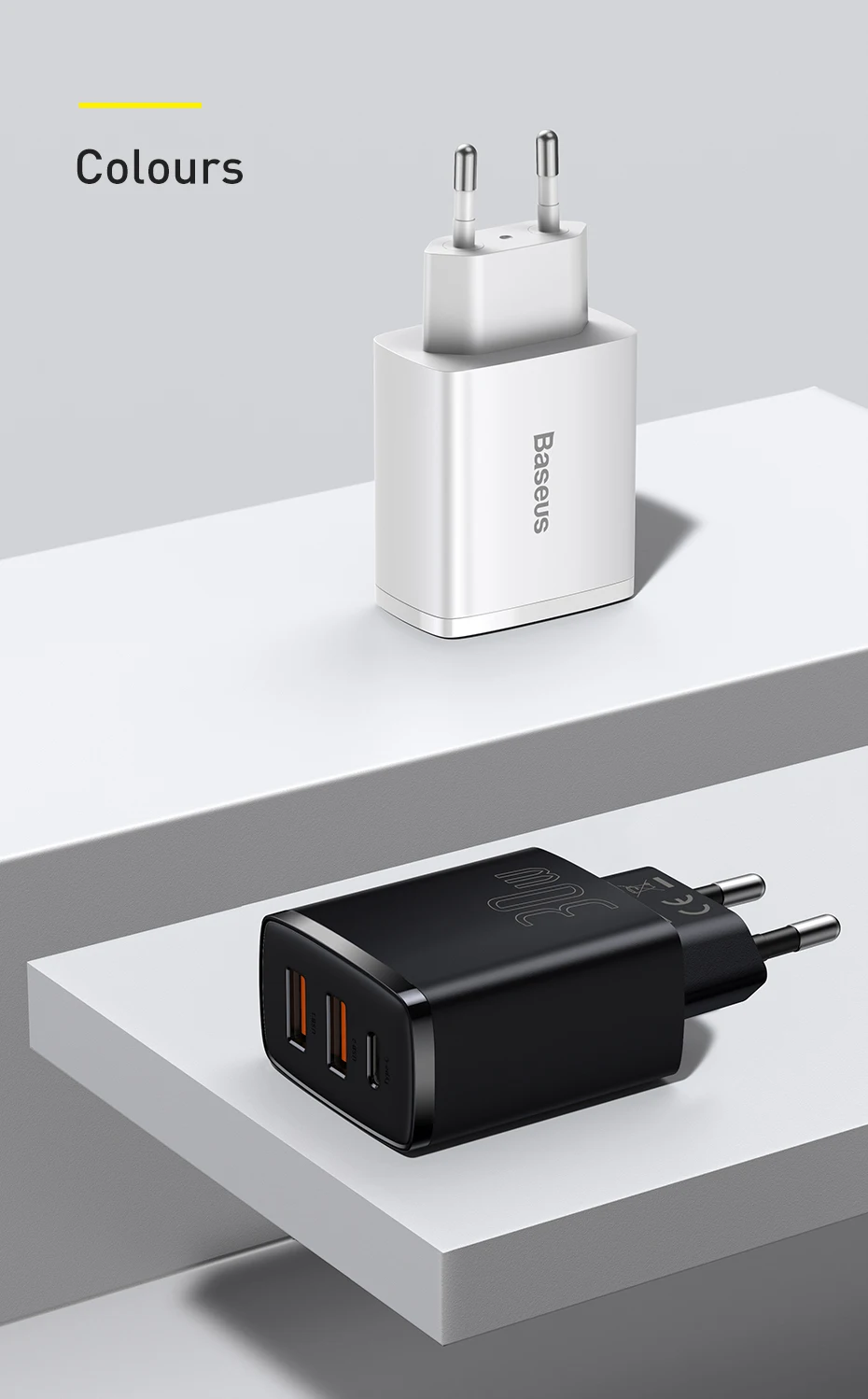 Baseus-cargador USB de 30W, dispositivo de carga rápida QC3.0, PD3.0, tipo C, PD, 3 puertos, para iPhone 14, 13, 12 Pro 