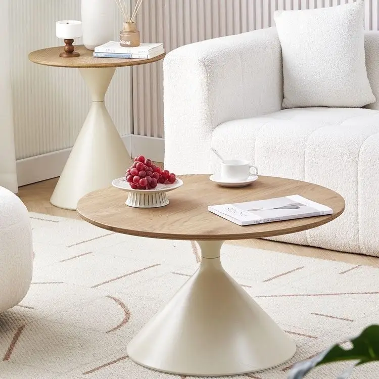 Solid Wood Coffee Table Nordic Home Living Room Small Space Modern Minimalist Round Movable Combination Table Furniture Design