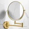 Gold foldable double-sided makeup mirror bathroom mirror 1:3X makeup mirror wall mounted circular mirror bathroom supplies 2