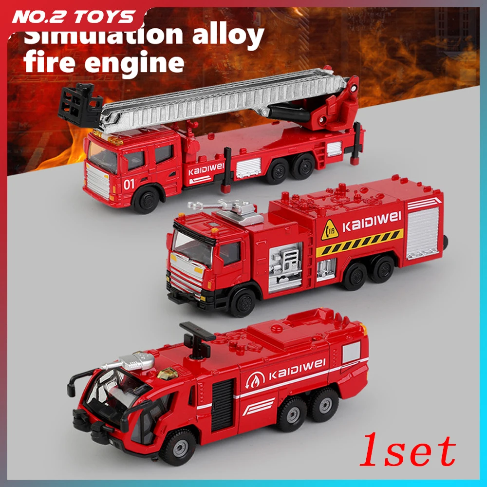 1:72 Car Toy Set Fire Engine Model Fire Truck Alloy Engineering Toy Vehicle Kids Gift Children 119 Rescue Car Ladder Model Toy