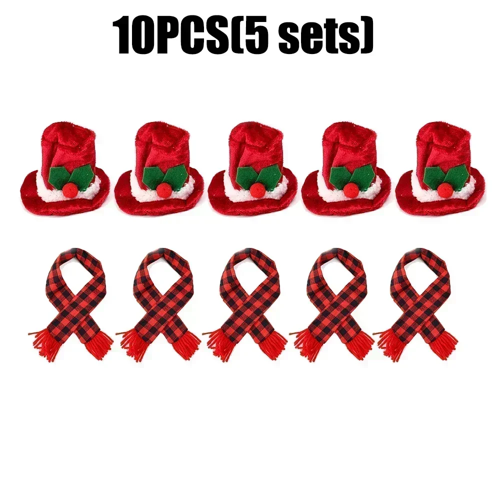 thumbnail image 1 of Lote de tapas para botellas de vino de Navidad, gorros navideños rojos y verdes, bufandas, adornos para el hogar, vajilla para fiestas, suministros de decoración 2024, 1 of 5