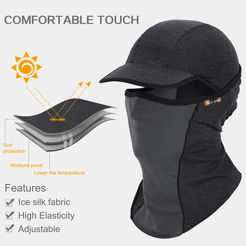 WEST BIKING Cycling Mask Summer UV Protection Balaclava Glasses Face Breathable Hole Men Women QuickDrying Bicycle Ice Silk Mask