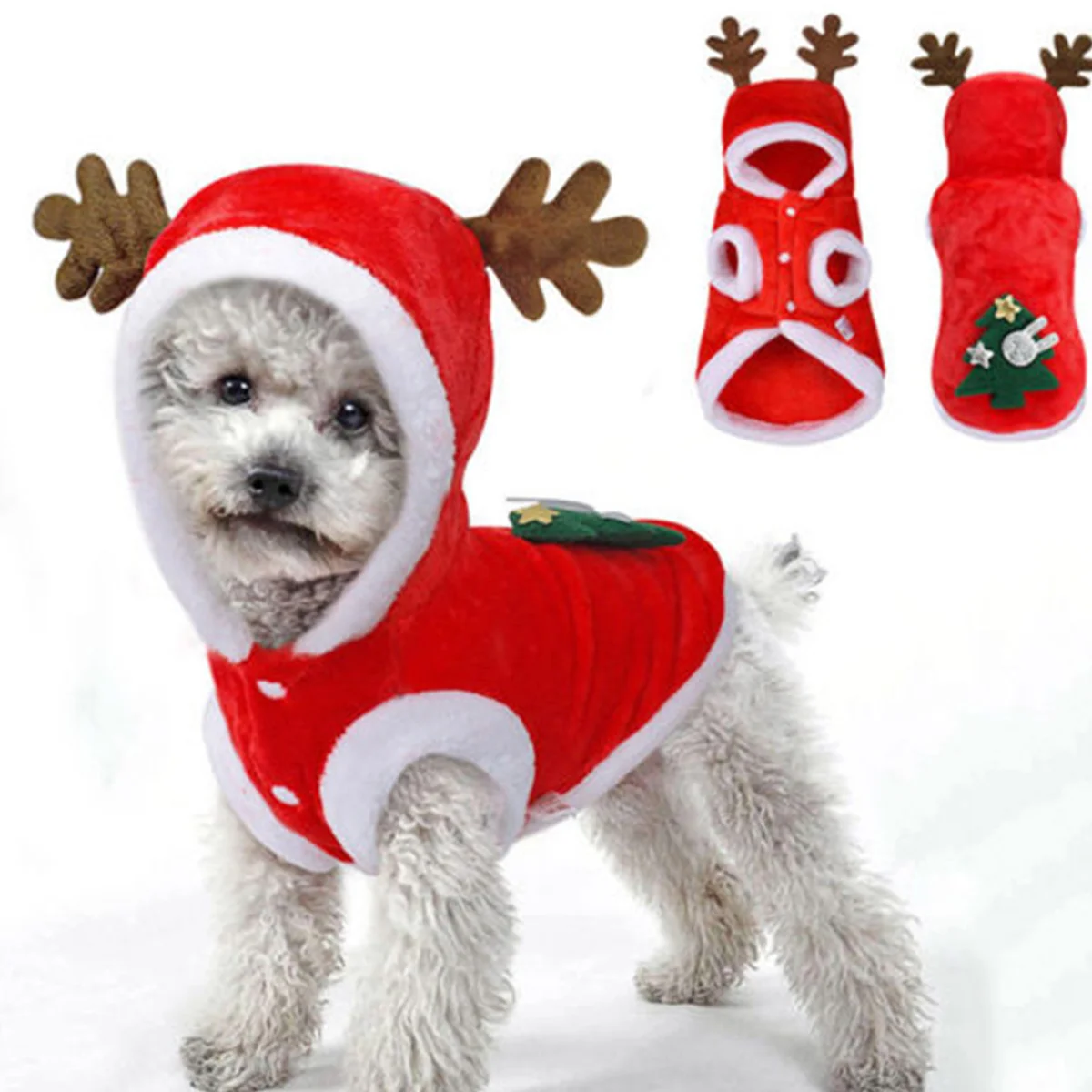 

Dog Christmas Jacket Santa Reindeer Hat Hoodie Sweater Costume Coat Xmas Holiday Party Dress Up Apparel
