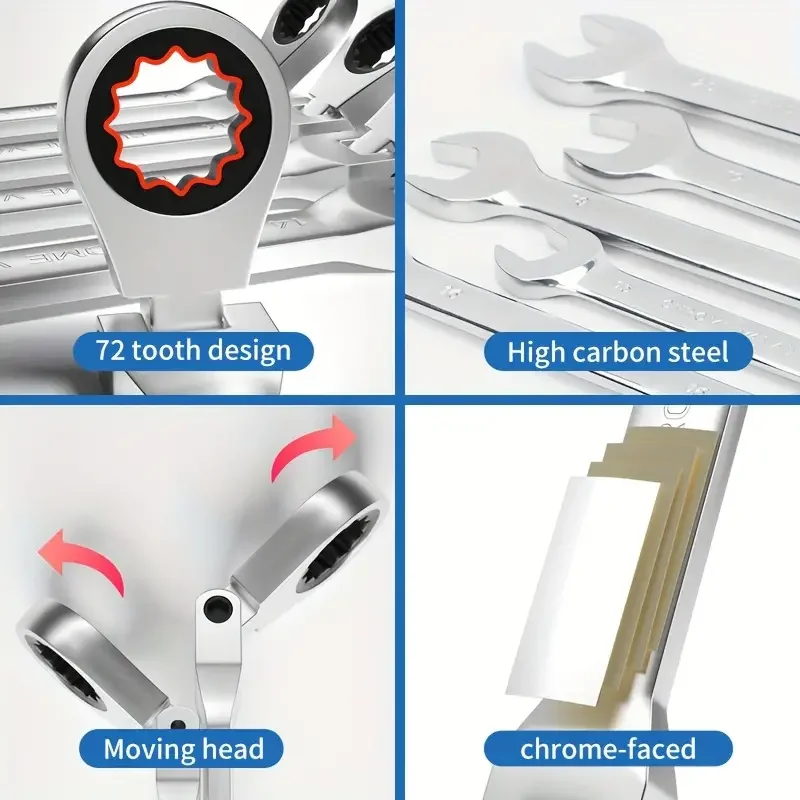 Ratchet Wrench of Keys Spanner Set Hand Tool 72-Tooth Ratcheting Flexible Head Mirror Finish Ratchet Wrench 10mm 5