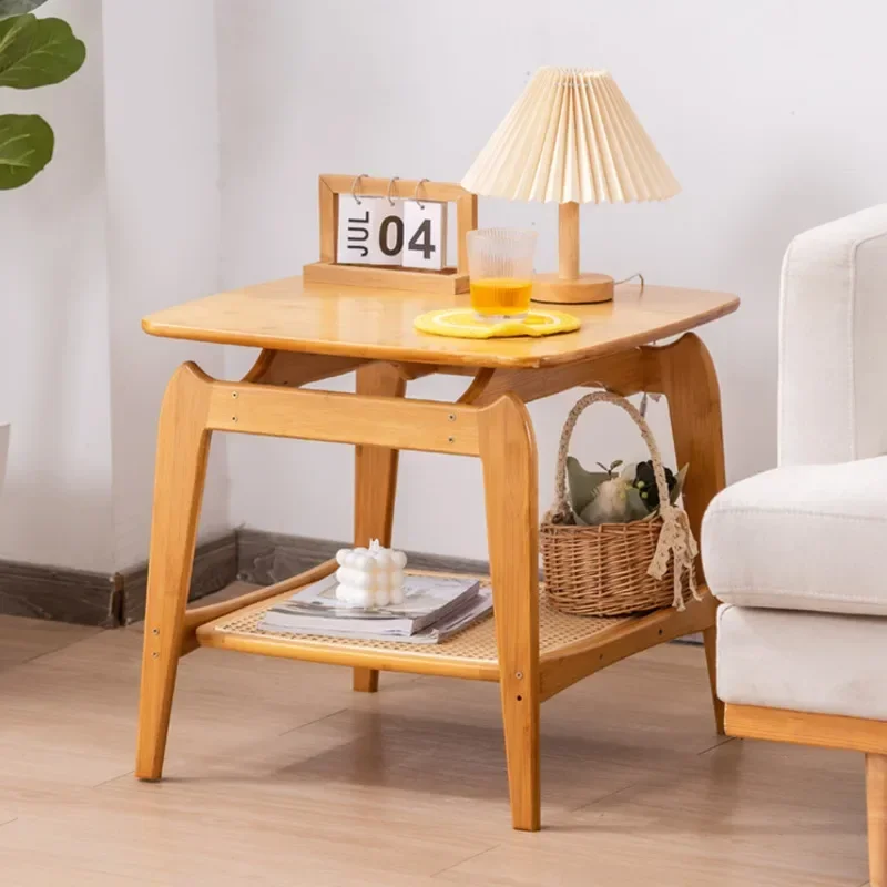 Simple Solid Wood And Bamboo Sofa Side Table Creative Modern Double-layer Storage Table Small Unit Side Cabinet Coffee