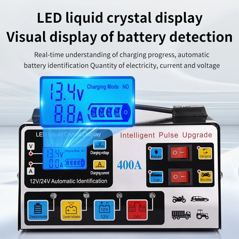 Battery Tender Plus Automatic Car Battery Charger 12V/24V 220W EU Plug Pulse Repair Intelligent LCD Display battery charger