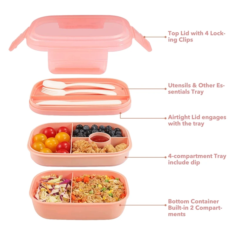 Bento Box Adult Lunch Box, 3 Stackable Bento Lunch Containers for Adults/Kids, 3 Layers All-in-One Bento Box with Utensil, Size: 8.5 x 5.7 x 3.9