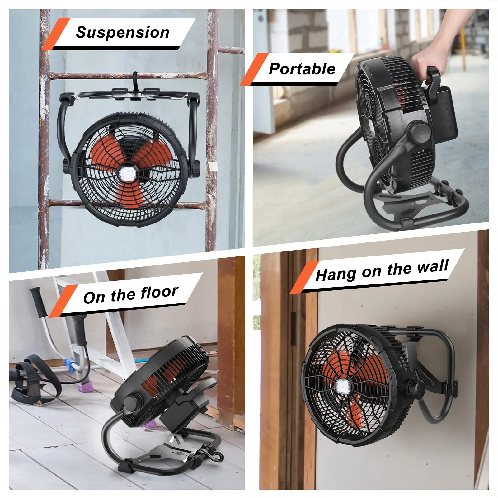 후크가 있는 휴대용 핸드헬드 팬 순환기 천장 선풍기 무선 팬 미니 팬 캠핑 팬 벽 팬, 충전식 팬 15000MAH 무선 휴대용 배터리 구동 팬, 360° 조절 가능