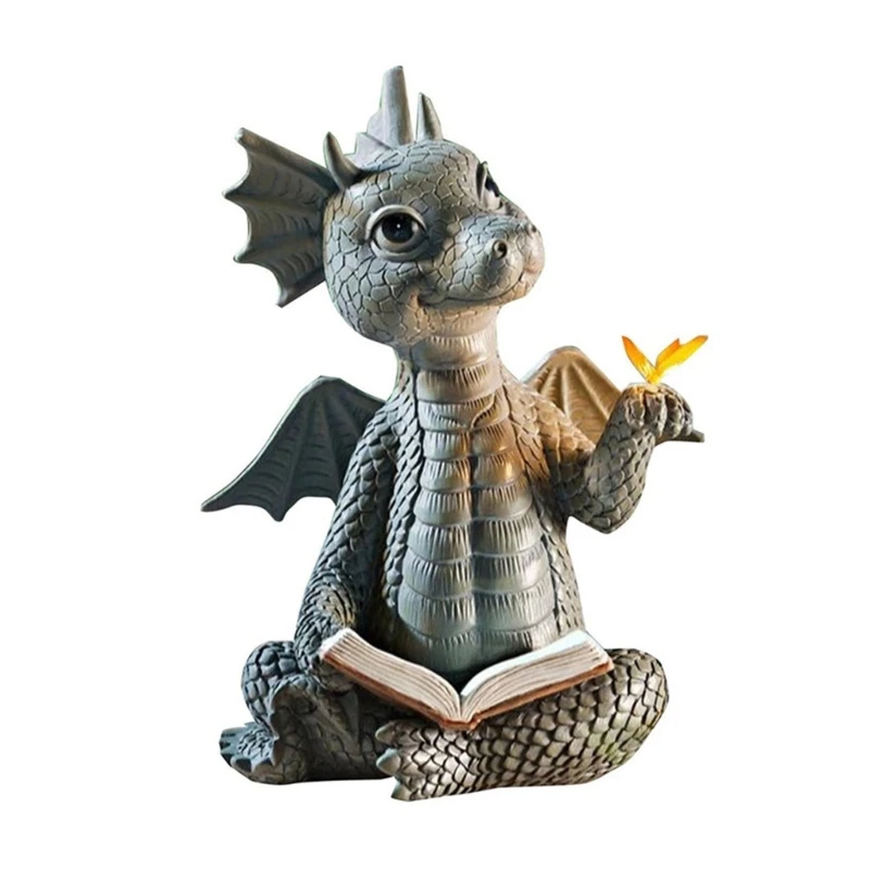 

Reading Dragon Statue Model Sculpture Bedroom Room Yard Decors Sculpture Gift Miniatures Desk Display Widgets Drop Shipping