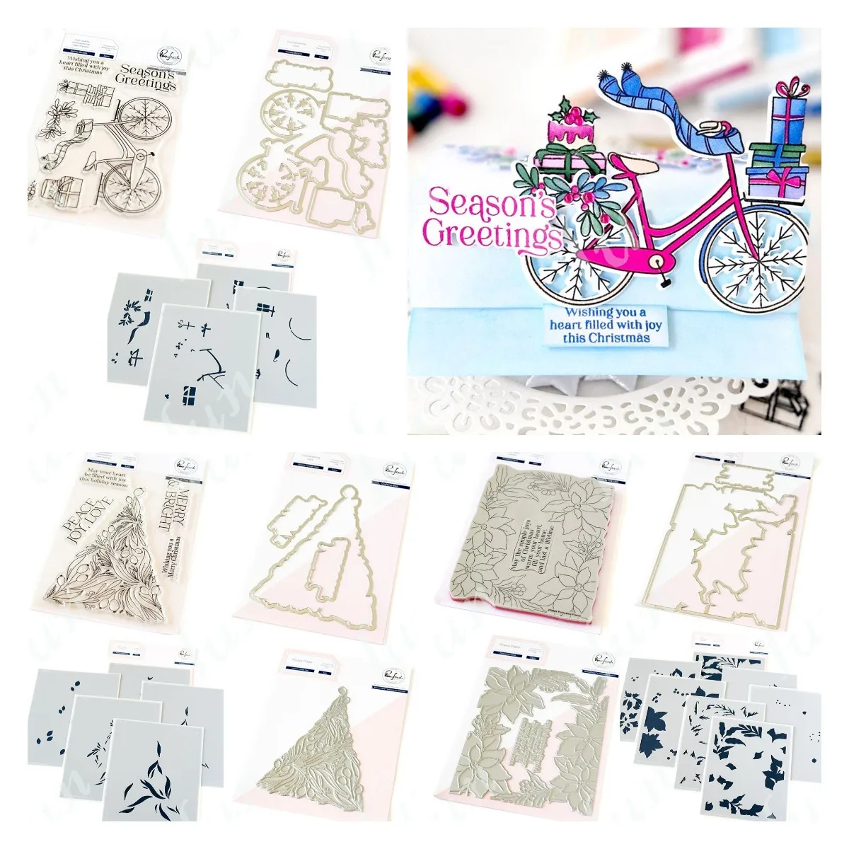 Christmas Poinsettia Frame Cutting Dies Stamps Festive Holiday Bicycle Greetings Hot Foil Stencils Deck the Halls Washi Tape