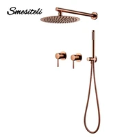 Rainfall Shower Set Rose Gold Wall Mounted Bathroom Shower Mixer Brass Faucet Hot Cold Water Mixer Tap With Head 8/10/12 Inch 2
