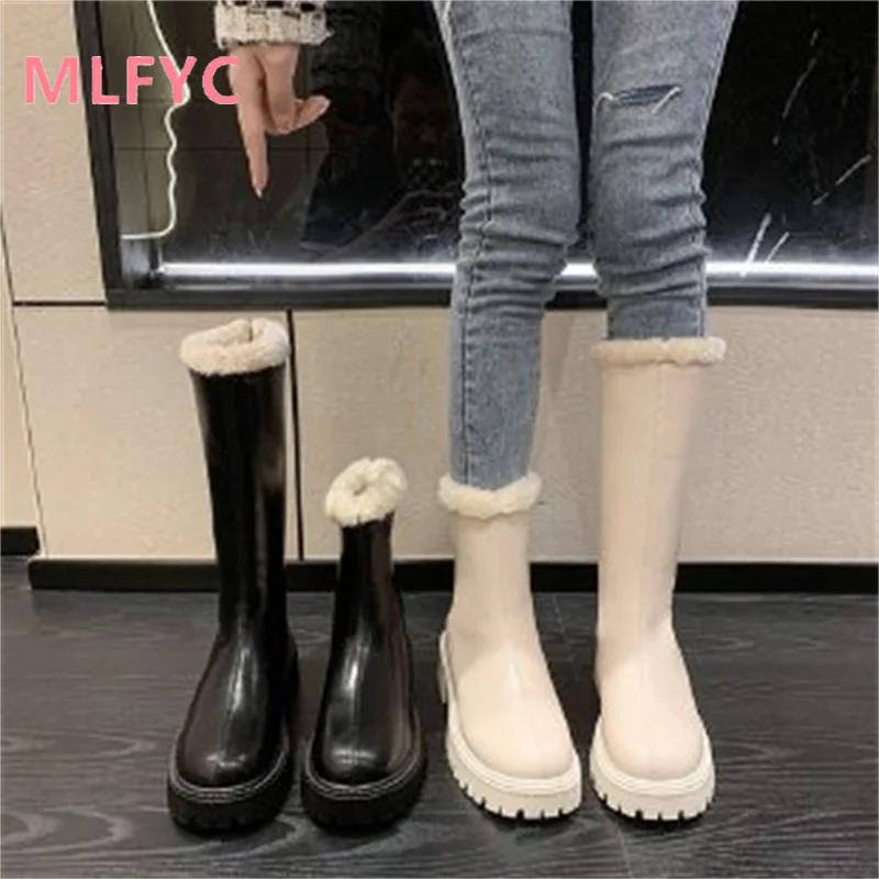 Thickened long boots for women in winter new fashion plush back zippered riding boots for ankle boots for women