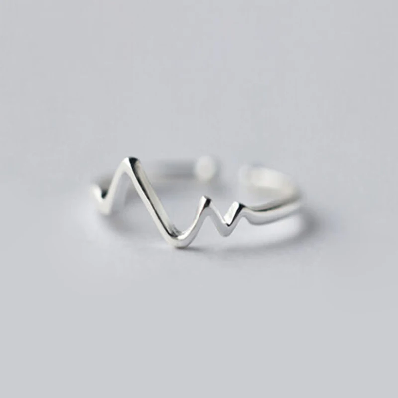 

925 Sterling Silver Creative Personalized ECG Rings for Women Girls Simple Wave Heartbeat Ring Adjustable Party Daily Jewelry