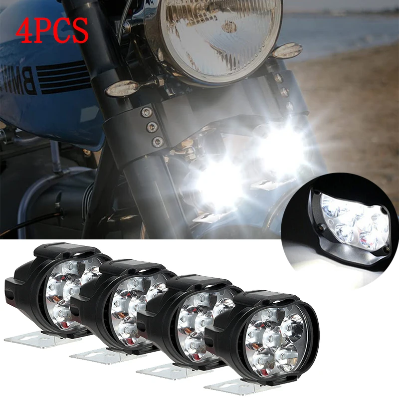 

4PCS 6LED Motorcycle Headlight 12V 15W Waterproof Auxiliary LED Spotlight Lamp Motobike Styling Decor Moto Equipment Accessories