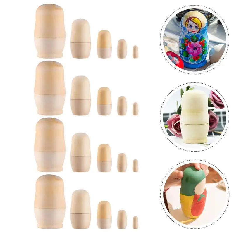 

Sets Blank Wooden Embryos Russian Nesting Dolls Toys Unpainted Matryoshka Doll DIY Paint Skill Training Toys For Children Gifts