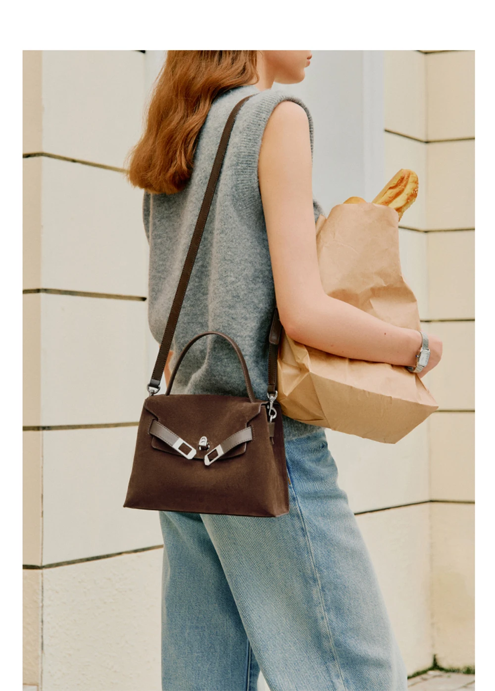 Microfiber synthetic leather tote, lifestyle shot 1