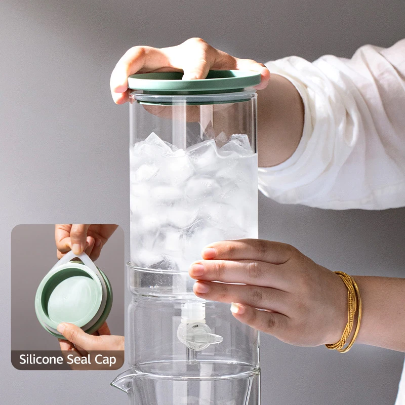 Cold Brew Coffee Maker Glass Drip Filter Ice Drop Coffee Brew Pot Sharing Pot Set with Spoon,Pad 600ml 100pcs Filter Paper